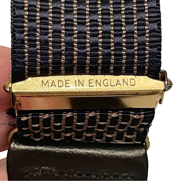 UNBRANDED Made In England Line and Dot Textile and Leather Button On Suspenders - Picture 4 of 9